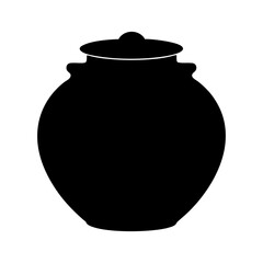 Silhouette of a large clay water pot used in fields on white background traditional farming design  