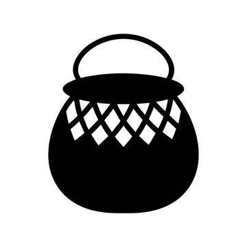 Silhouette of a traditional handwoven basket dola for carrying goods on transparent background