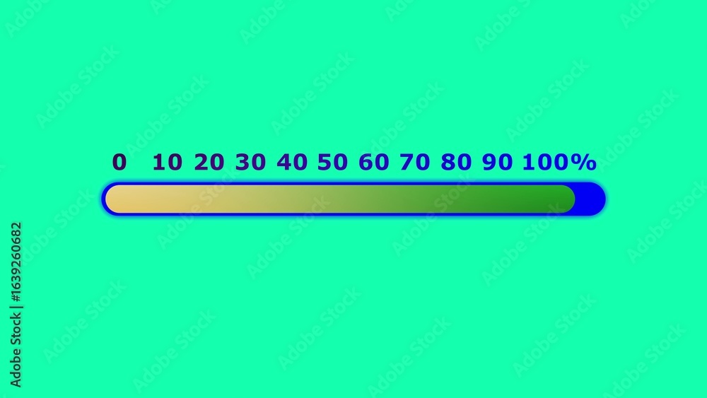 Poster progress bar illustration with percentage numbers and gradient color fill on turquoise background