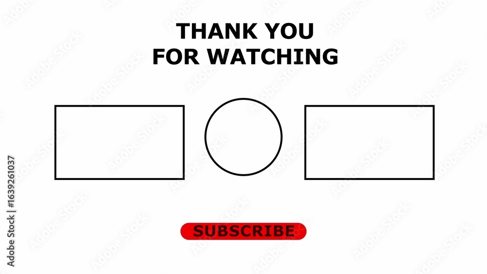 Poster thank you for watching screen with rectangles circle and subscribe button on white background