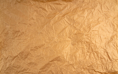 Crumpled Craft Paper, Rugged Wrapping Old Paper Texture, Empty Brown Wrinkled Sheet Scrap Top View