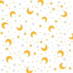 MOON AND STARS PATTERN DESIGN VECTOR IN WHITE BACKGROUND