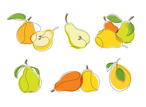 Vector color set of stylized pears in minimalist technique