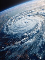 Powerful Hurricane Swirling Over the Ocean Captured From Space With Storm Clouds and Earth Visible Below