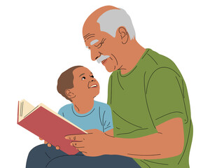 Grandfather and Grandchild Reading Together book family, World Senior Citizen Day