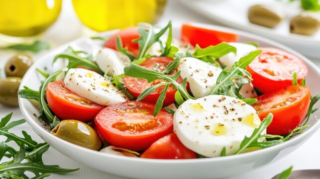 A beautiful caprese salad with fresh ingredients, perfect for a light meal.