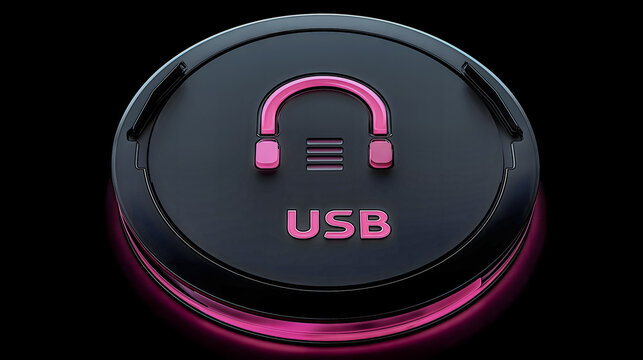 USB audio technology icon inside a round headphone button