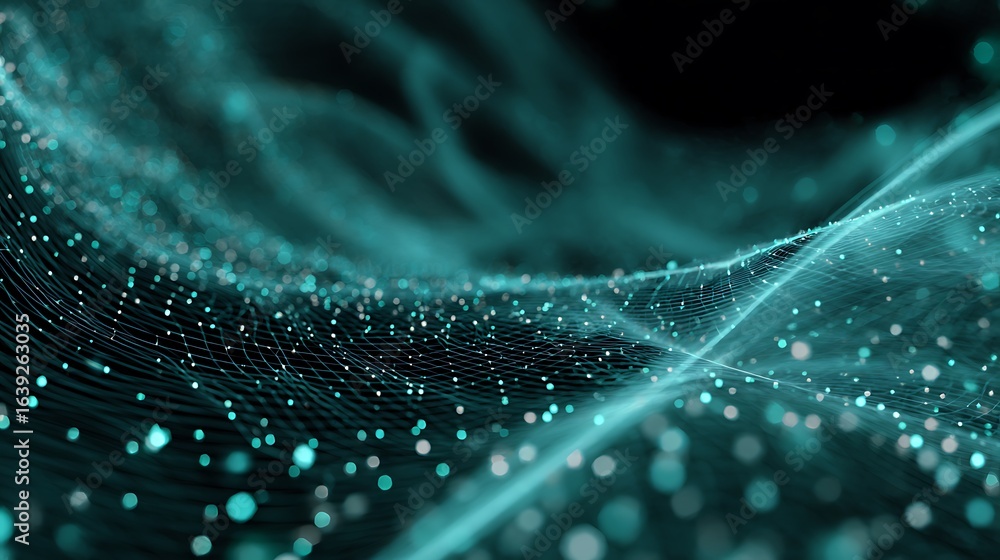 Poster abstract network forming mesh of light points and flowing lines