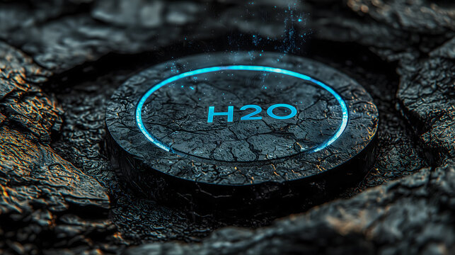 A stone button featuring water concept in a wet rocky ground