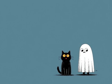 A ghost flies near a black cat