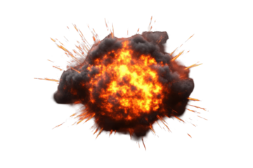 Realistic fiery explosion with vibrant colors swirling in the air, creating an intense display of energy and chaos at dusk