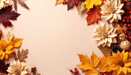 Celebrating autumn's colors a floral arrangement of leaves and flowers seasonal decor studio setting top-down perspective nature inspiration