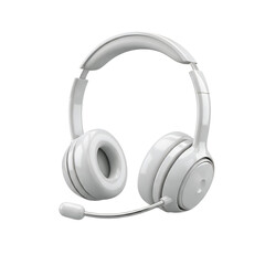 Modern white wireless gaming headset with microphone isolated on transparent background