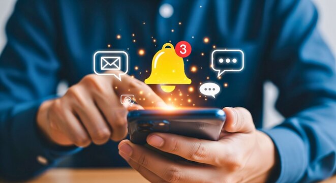 Digital Alert: Capturing a person interacting with a smartphone interface, symbolizing notifications, alerts and communication