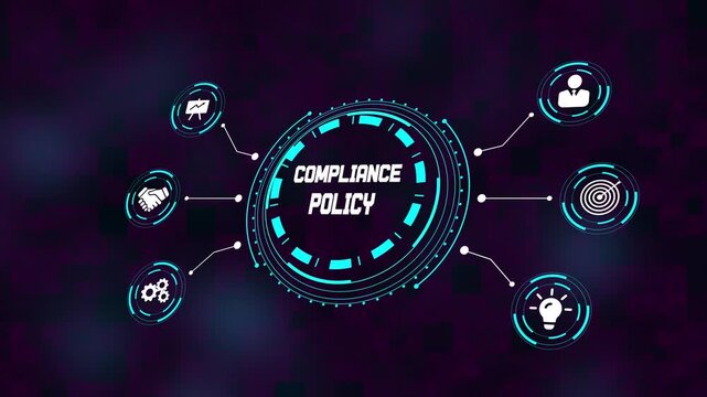 Compliance policy development for ensuring regulatory adherence, risk management, and operational integrity, business concept, 4k video