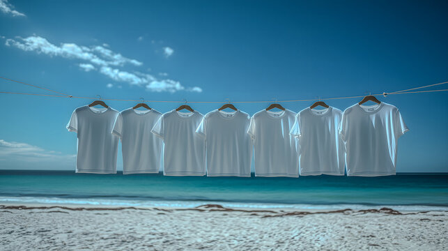 Fresh laundry floating above waves beneath towering white clouds