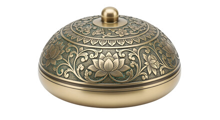 Meditation bell with floral engravings, isolated on white background