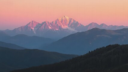 Obraz premium Sunset Over Snow-Capped Mountains with Layered Hills