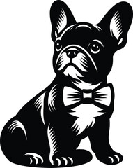 French Bulldog with Bow Tie – Sitting Silhouette Vector Illustration
