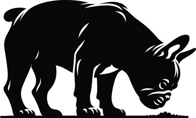 Black and White Vector Silhouette of a French Bulldog Sniffing the Ground