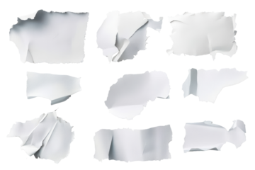 Collection of various paper pieces with torn edges, isolated on a transparent background for creative design and crafting purposes