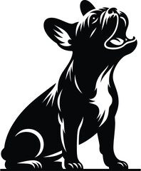 French Bulldog Barking Sitting Silhouette – Black and White Vector Illustration