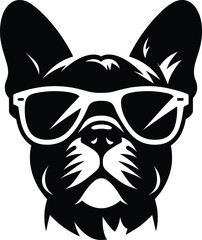 French Bulldog Head in Sunglasses – Cool Black and White Vector