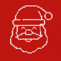 Christmas red knitted texture with. Ornament on knit seamless pattern. Xmas print santa. Holiday background. Fair isle traditional ornament. Festive sweater. Vector illustration.