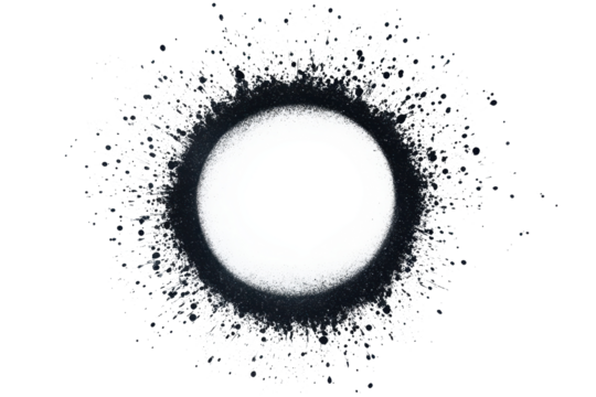 Dot circle with black splatter art against a clean white background showcasing textural contrast and visual interest in an abstract design format capturing simplicity and elegance