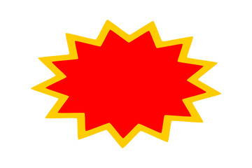 Red starburst badge shape with yellow outline for sale stickers, labels, promotions, and graphic decoration on transparent or white background