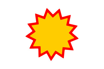 Yellow starburst badge shape with red outline for sale stickers, labels, promotions, and graphic decoration on transparent or white background