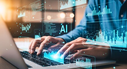 Decoding the Digital Realm: An individual immersed in cutting-edge technology, crafting codes, navigating data streams, and manipulating AI interfaces.