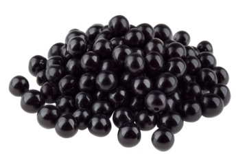 Black tapioca boba pearls piled together on a transparent background for food and beverage preparation or decoration purposes