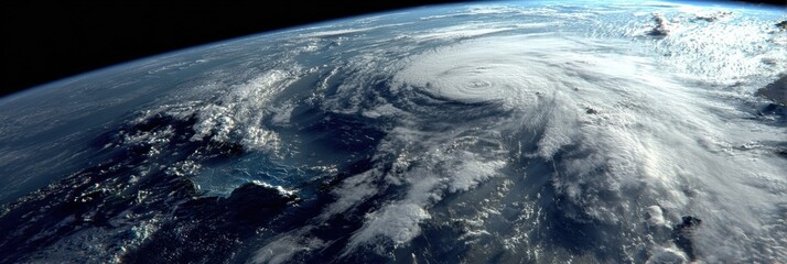 Fototapeta premium Hurricane Formed Over the Atlantic Ocean Captured From Space With Swirling Clouds and Vast Blue Waters Visible