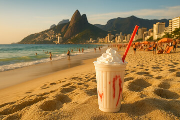 Beach Day Delight: Smoothie with Rio de Janeiro Backdrop