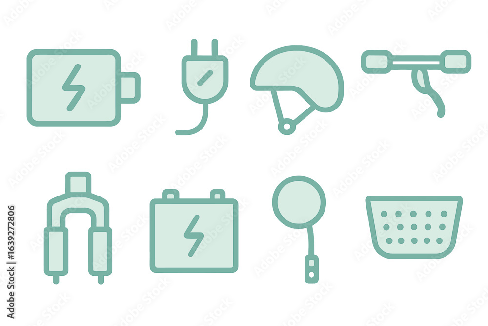 Poster icons representing various electronic components and accessories in a minimalistic style suitable fo