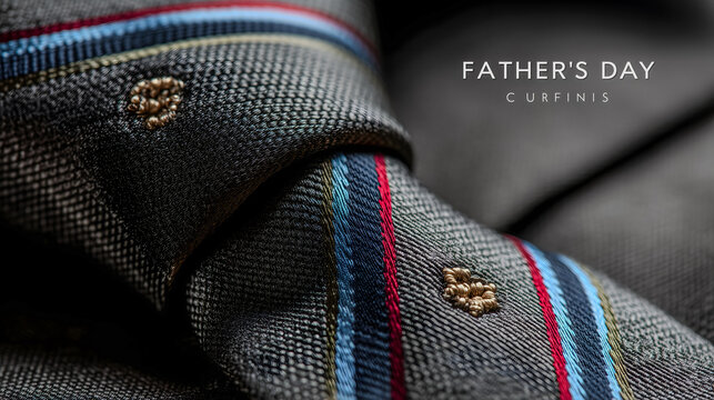 Dark woven tie with colorful borders and a Father's Day caption