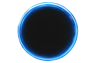 Illuminated blue neon circle isolated on a transparent background showcasing a modern, vibrant design ideal for creative projects and digital art applications