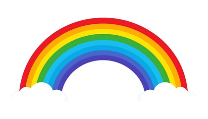 Colorful rainbow arched over fluffy clouds.