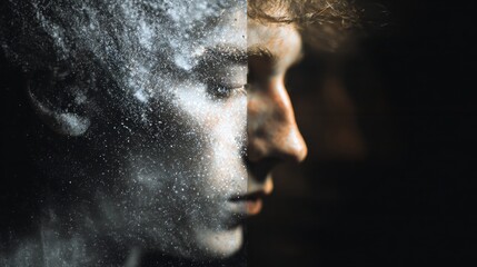 Layers of Transparent Faces Peel Away to Reveal Clarity With Floating Particles Highlighting the Transformation in a Mysterious Atmosphere