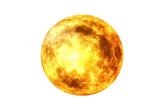 Bright round sun isolated on a transparent background showcasing vibrant colors and textures for graphic design and artistic projects