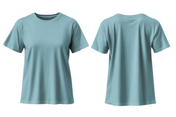 Fototapeta premium Mockup template for plain light blue t shirt displayed from both front and back angles for design purposes and apparel showcasing