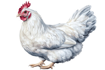Fototapeta premium White chicken on transparent background standing calmly and showcasing its plumage in a detailed portrayal suitable for various uses