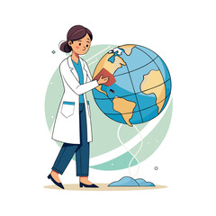 Fototapeta premium Compassionate female doctor bandaging cracked globe symbolizing global health care and healing world medical support illustration