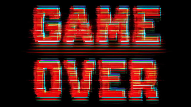 Tall red game over lettering with a dramatic worn surface