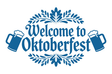 Welcome to Oktoberfest card, beer mug and leaf illustration, festive celebration vector, German party poster, creative print design