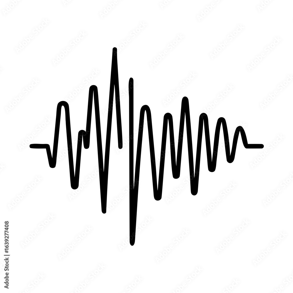Poster black line graph showing fluctuations and variations in amplitude on a white background visual patte