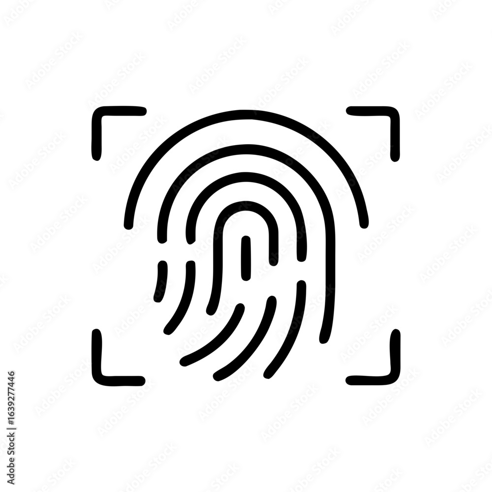 Poster simple fingerprint scan icon with square frame in black and white for security purposes or identific