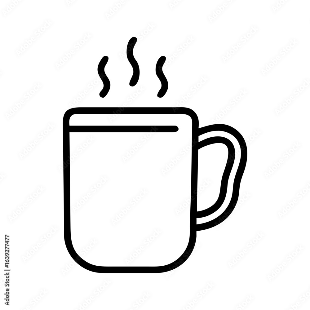 Aufkleber illustration of a steaming mug with a handle and visible steam lines against a white background view