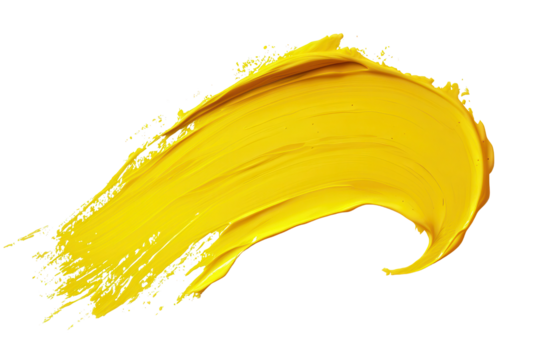 Bright yellow stroke of paint creating an isolated effect on a transparent background for artistic or design applications